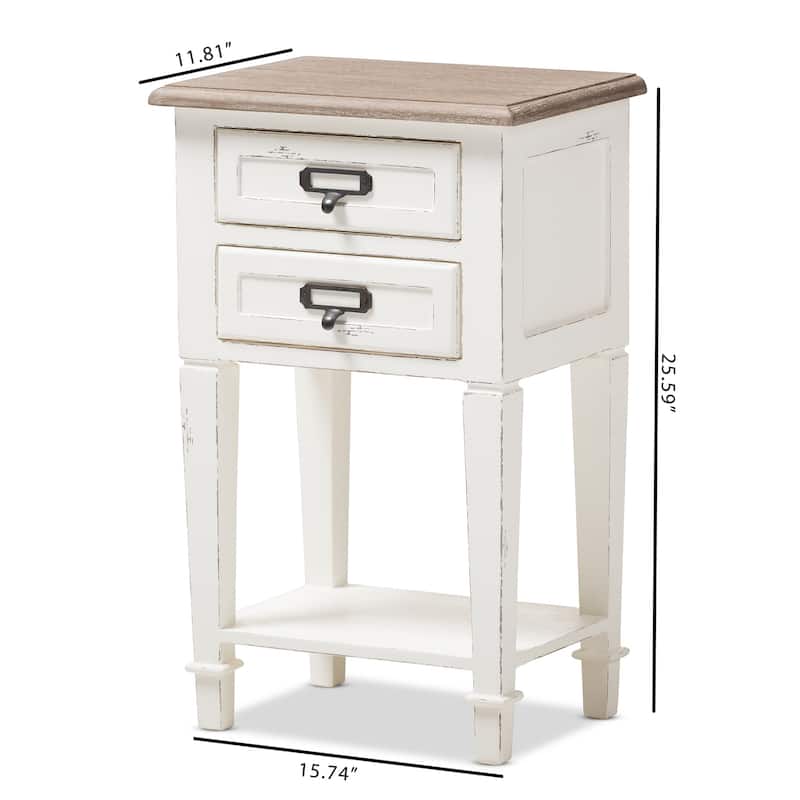 Side Table with Drawer - Weathered Oak & White Nightstand - 15.75" Wide Accent Table