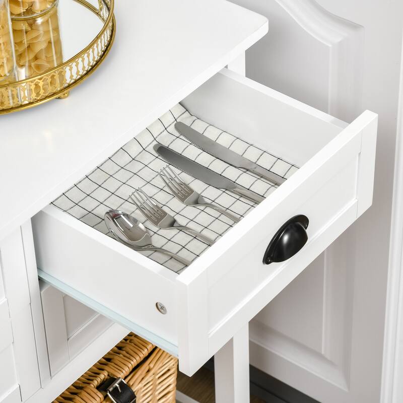 Modern Buffet Cabinet with 4 Drawers and Slatted Bottom Shelf for Kitchen, Living Room