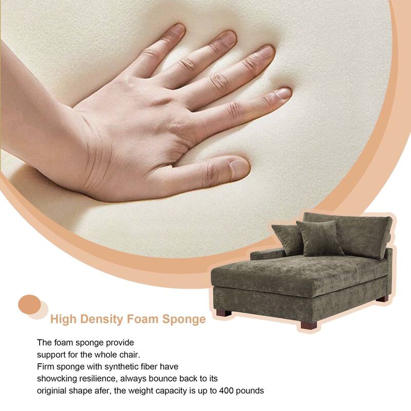 Oversized Chenille Modular Chaise Lounge With Deep Seat