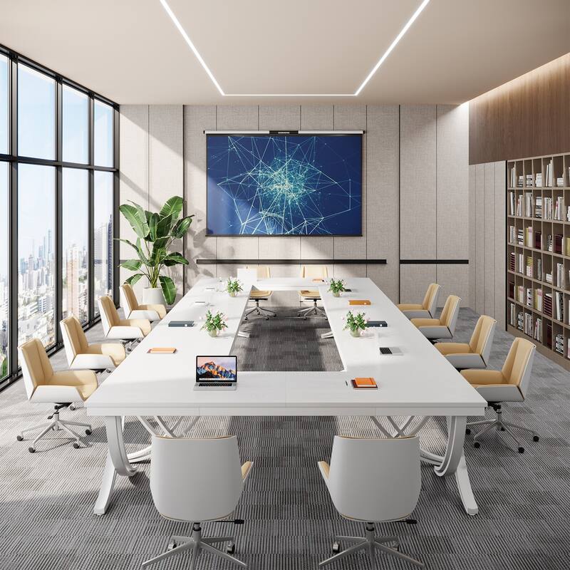 6.5FT Conference Meeting Seminar Business Table Set for 16-20 Person (Set of 6) - X-shaped Legs-White