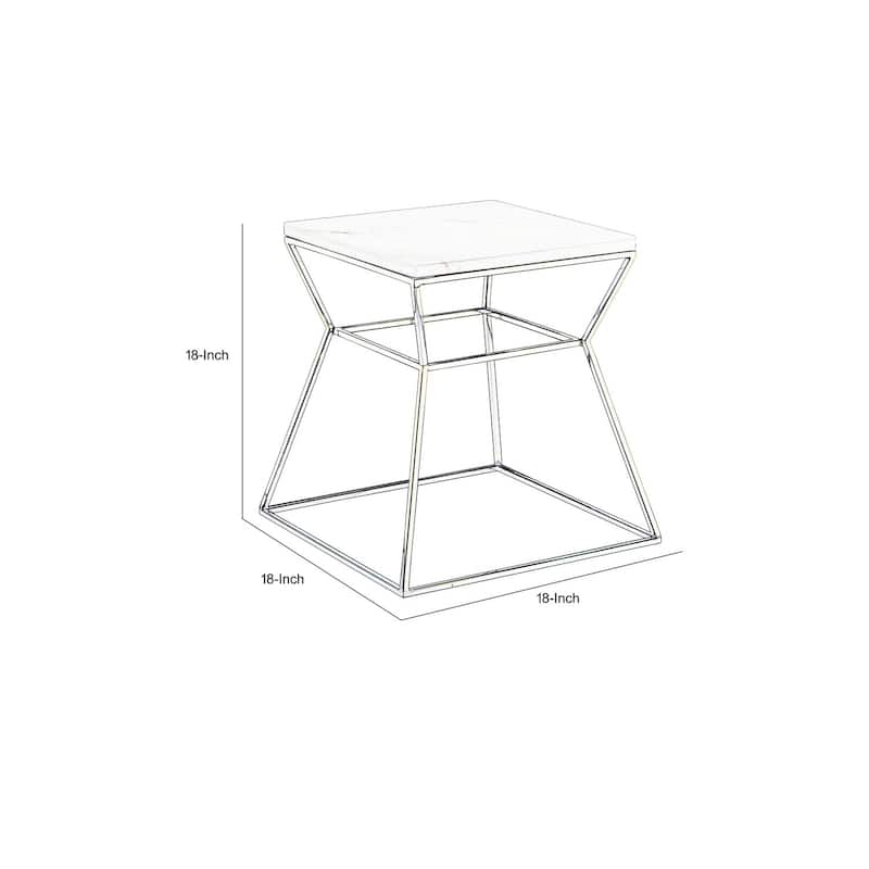 18 in. Black and Gold Rectangle Faux Marble End Table, Durable Hourglass Frame