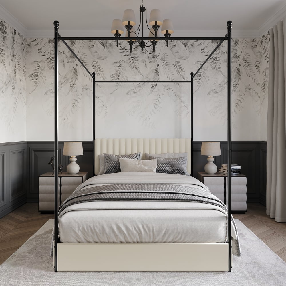 Clayfell Passaic Upholstered Metal Storage Canopy Bed