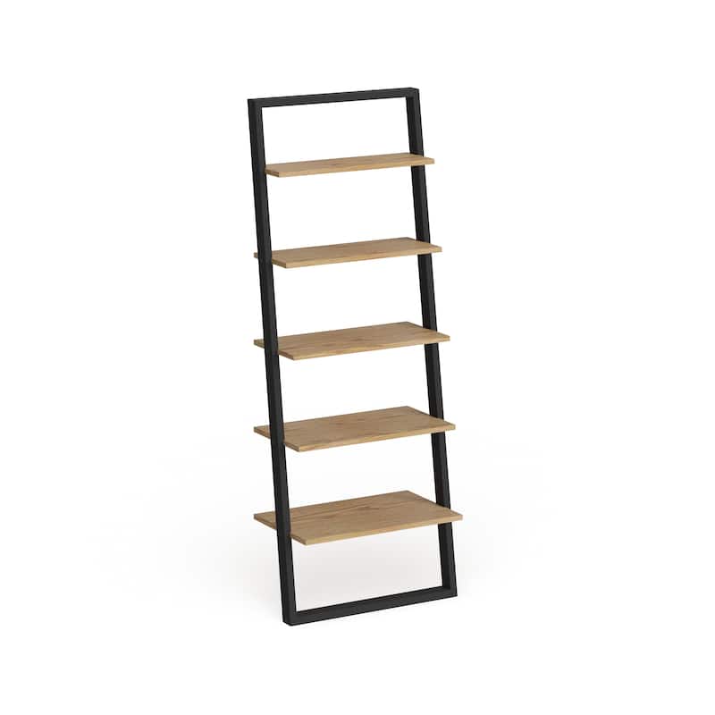 Ranell Leaning Ladder Shelves by iNSPIRE Q Modern - (1) Leaning Bookcase - Black and Oak Finish