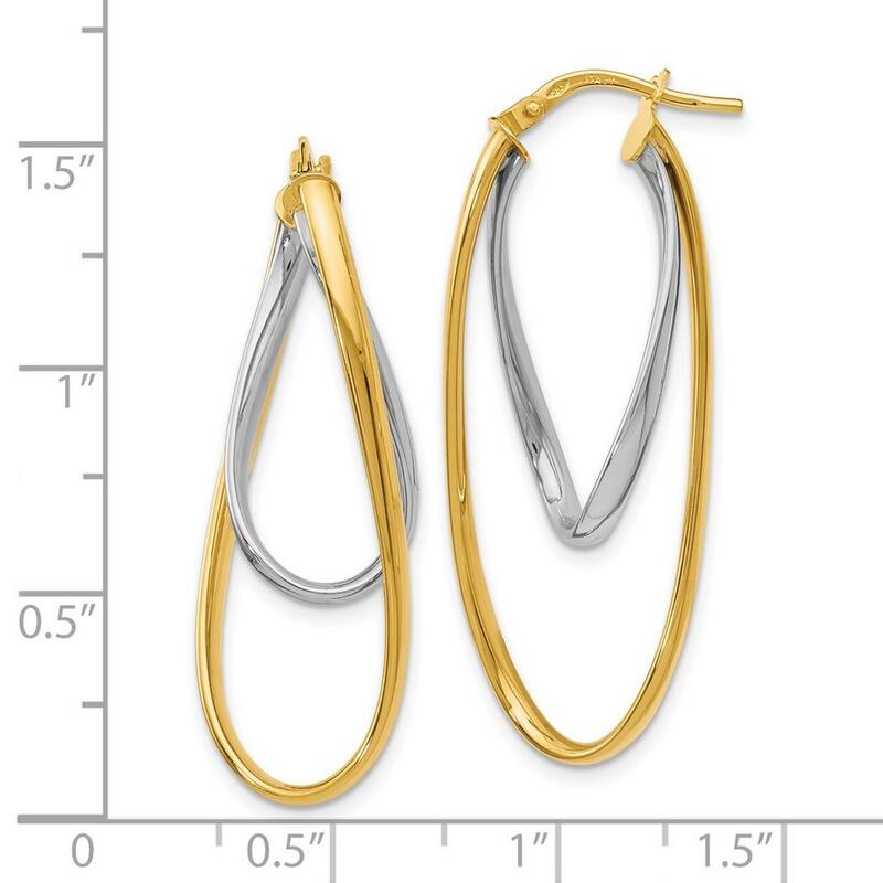Curata 14k Two Tone Gold 42x3mm Twist Double Long Oval Hoop Earrings