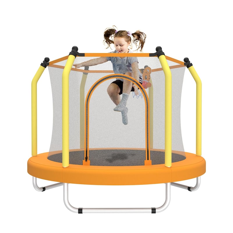 55-inch Trampoline for Kids Indoor & Outdoor Small Toddler Trampoline with Basketball Hoop