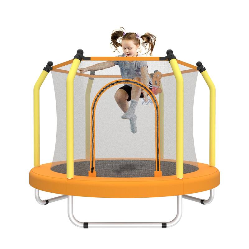 Toddler Trampoline - Basketball Hoop, Indoor Outdoor Use - Yellow - 55