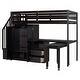 preview thumbnail 30 of 110, Twin/Full Size Loft Bed with Storage Staircase, Wardrobe and Desk, Solid Wood Loft Bedframe with 2 Storage Drawers and Shelves
