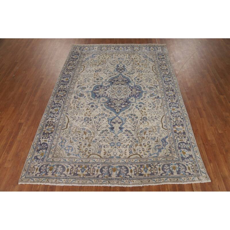 Floral Tabriz Persian Area Rug Hand-Knotted Bedroom Wool Carpet - 6'7"x 9'7"