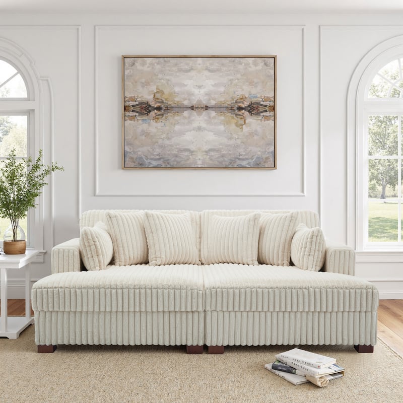 Sophia 84" W Plush Corduroy Chaise Lounge Modular Sectional Sofa