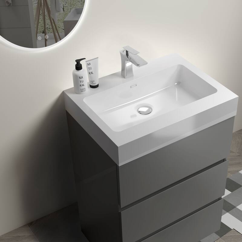 Modern Freestanding Bathroom Vanity with Sink Basin without Drain and Faucet