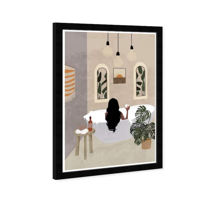 Wynwood Studio Prints Floral and Botanical Relaxing Bath Brown and Cream White Modern & Contemporary Wall Art Canvas Print