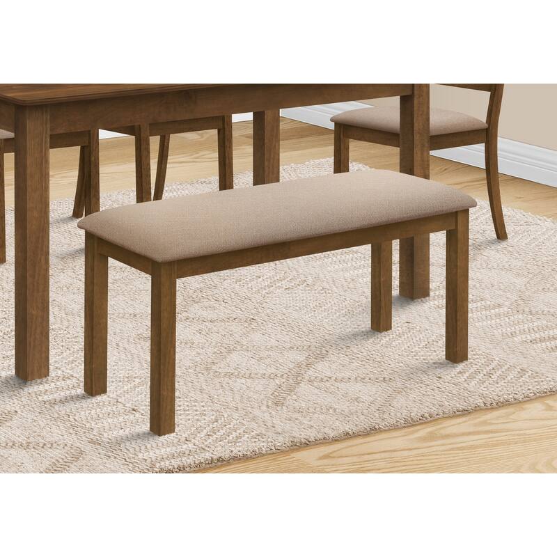 Bench, 42" Rectangular, Wood, Upholstered, Dining Room, Kitchen, Entryway, Brown And Beige, Transitional