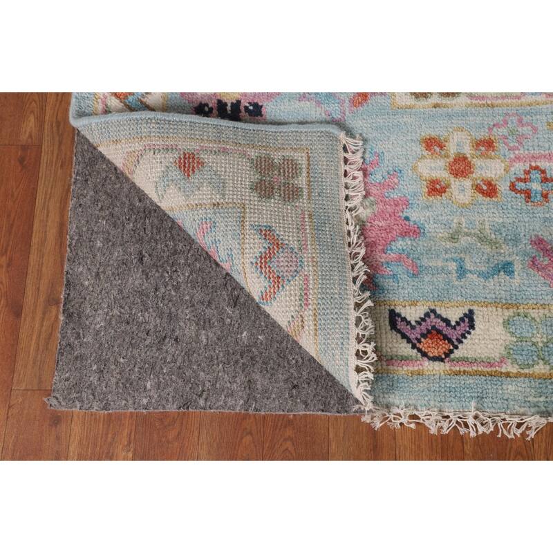 Light Blue Oushak Rug Hand-Knotted Wool Carpet - 8'11" x 11'8"