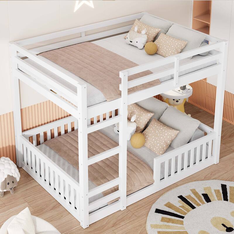 Full Over Full Solid Pine Wood Bunk Bed with Ladder and Guardrails by Harper&Bright Designs