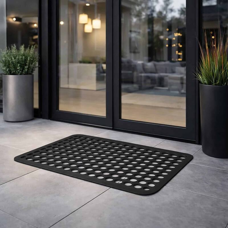 Outdoor Mat Harold Railing Rubber Rug 24x16 Inch Black - 16 W x 24 L x 1/4 H
