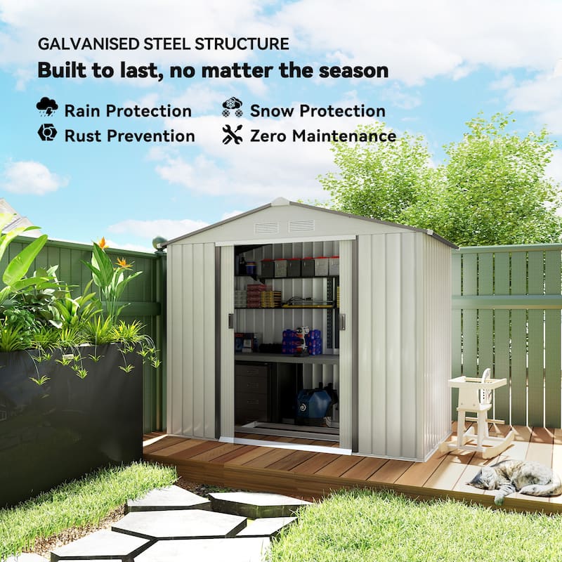 Outsunny 7'x4' Metal Outdoor Shed Organizer & Garden Storage with 4 Vents for Airflow & 2 Easy Sliding Doors