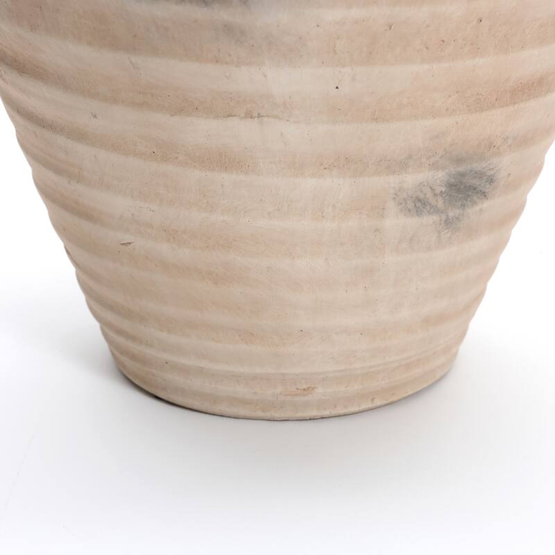 Rustic Terracotta Vase with Ribbed Texture, 15'' Tall Brown Accent for Shelves & Tabletops