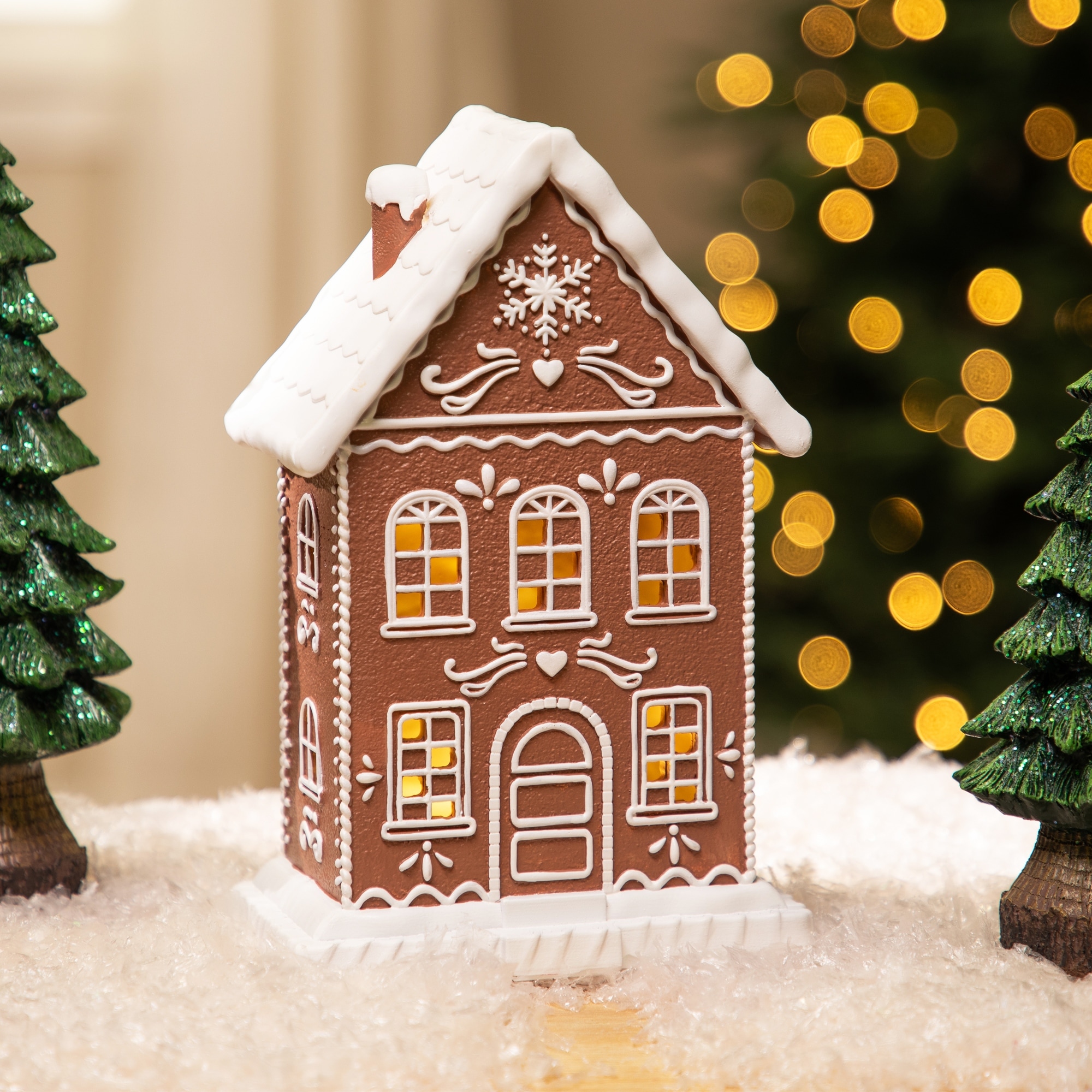 LED Lighted Snow-Capped Gingerbread House Decoration - 9.25"