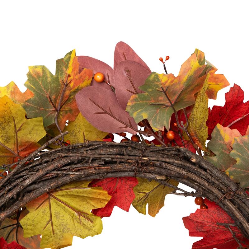 Leaves and Berries Artificial Fall Harvest Wreath - 20"