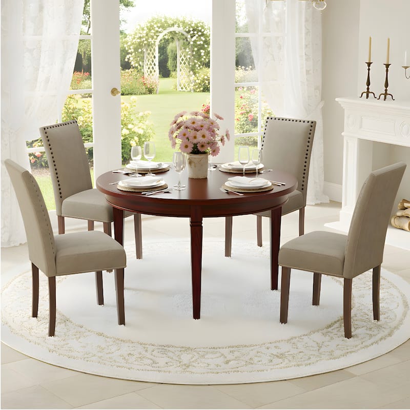 Dining Chairs Upholstered Velvet Nailhead Trim Wood Legs High Back - Set of 2 - Camel