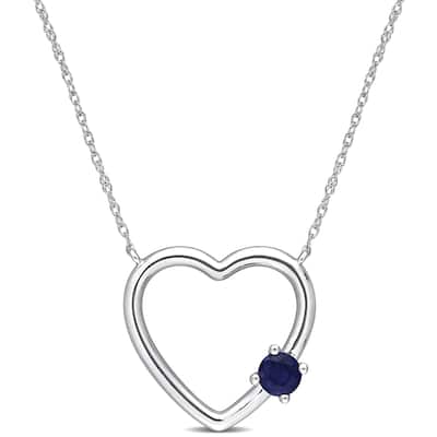Miadora 10k White Gold Sapphire Heart Necklace