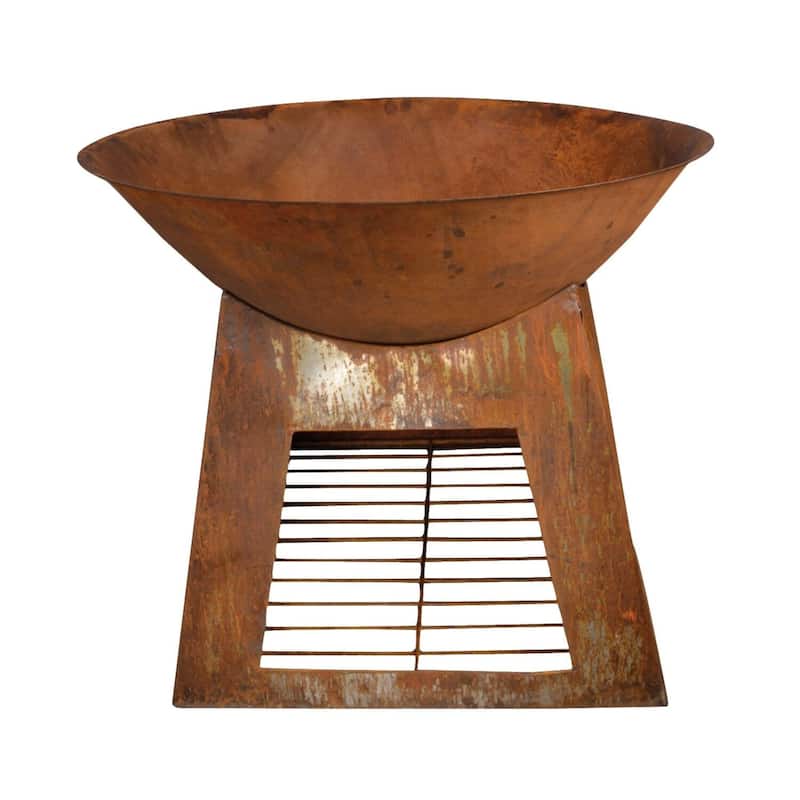 29.25" Brown Solid Rustic Finish Patio Garden Fire Bowl Storage
