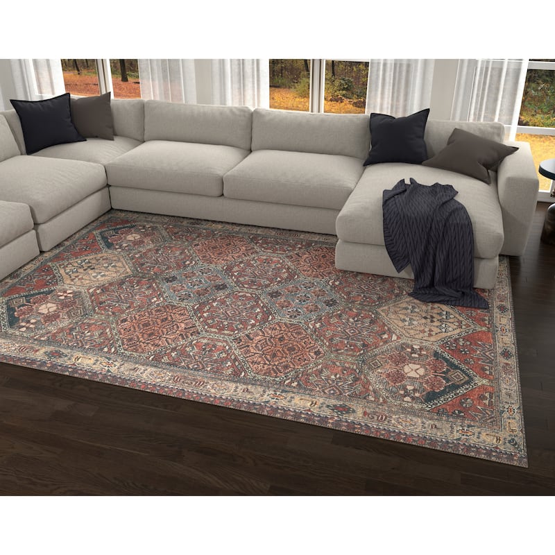Domani Grove Machine Washable Persian Medallion Area Rug