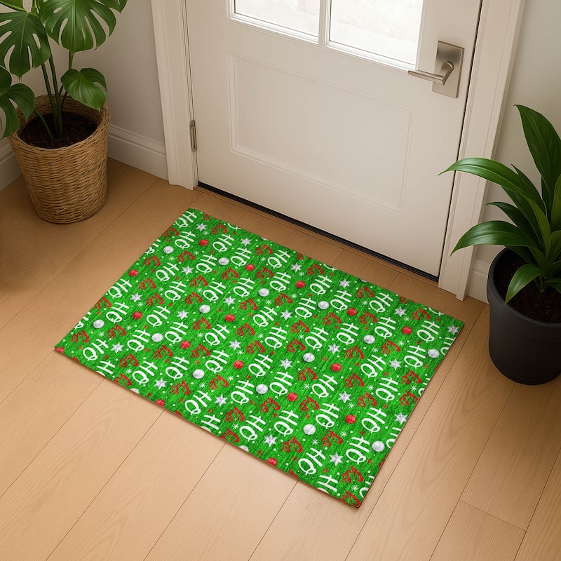 Premium Washable Super Soft Christmas Ho Ho Mayfield Rug - Green - 1'8" x 2'6"