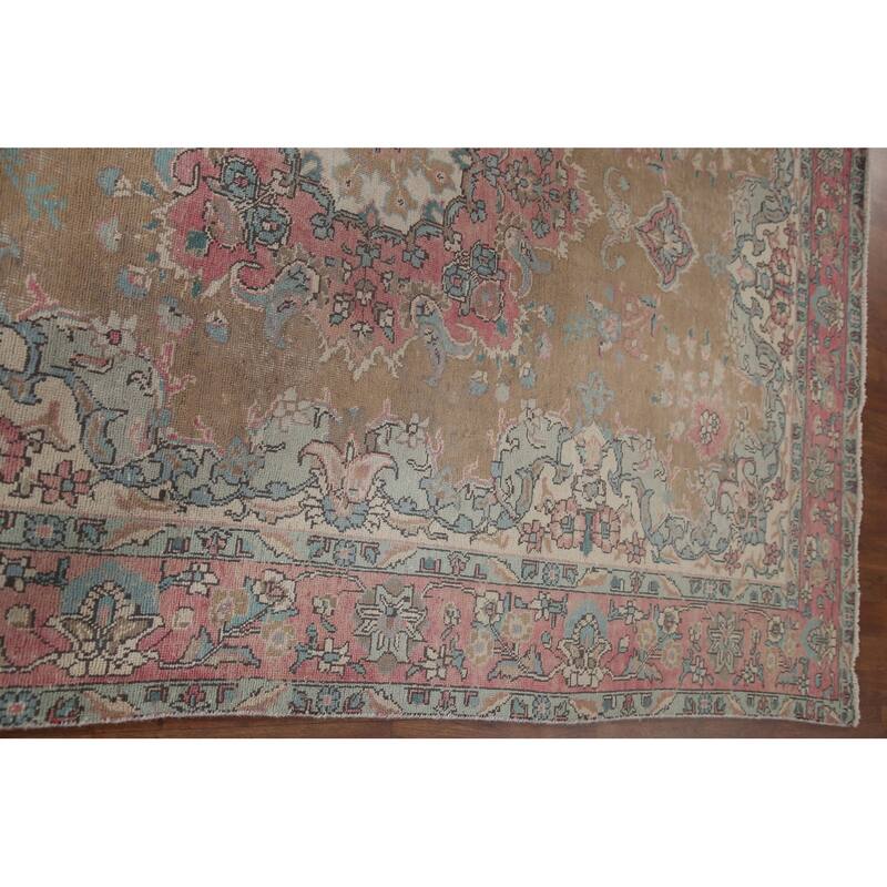 Brown Distressed Tabriz Persian Antique Rug Hand-knotted Wool Carpet - 6'2" x 9'8"