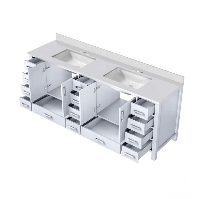 Jacques 84 in. W x 22 in. D White Double Bath Vanity and White Quartz Top