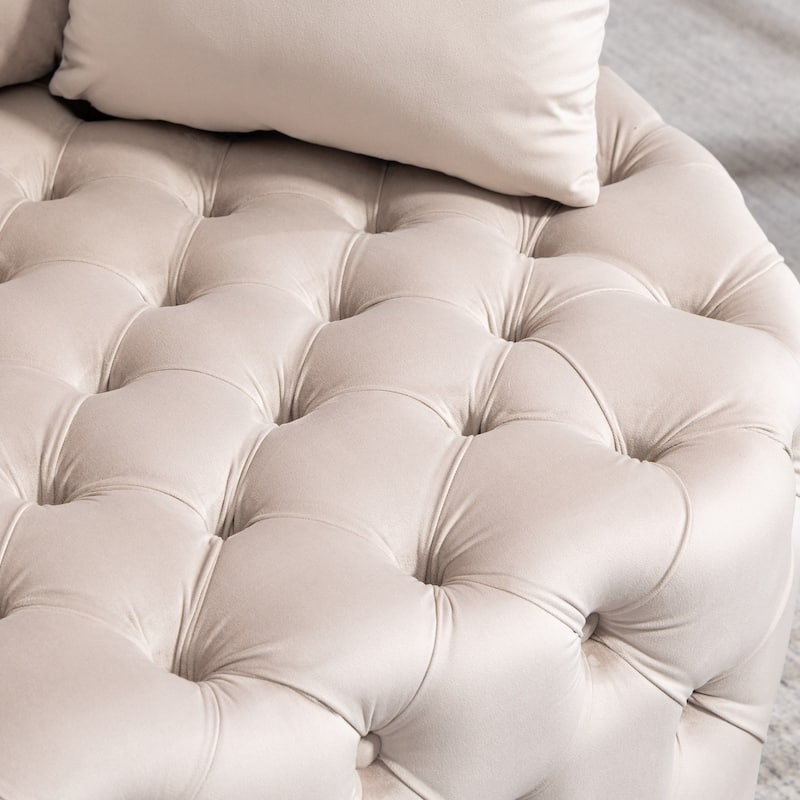 Oversized Barrel Accent Chair with 3 Pillows, Velvet Tufted Upholstered Round Club Chair, Ergonomic Reading Sofa Chair