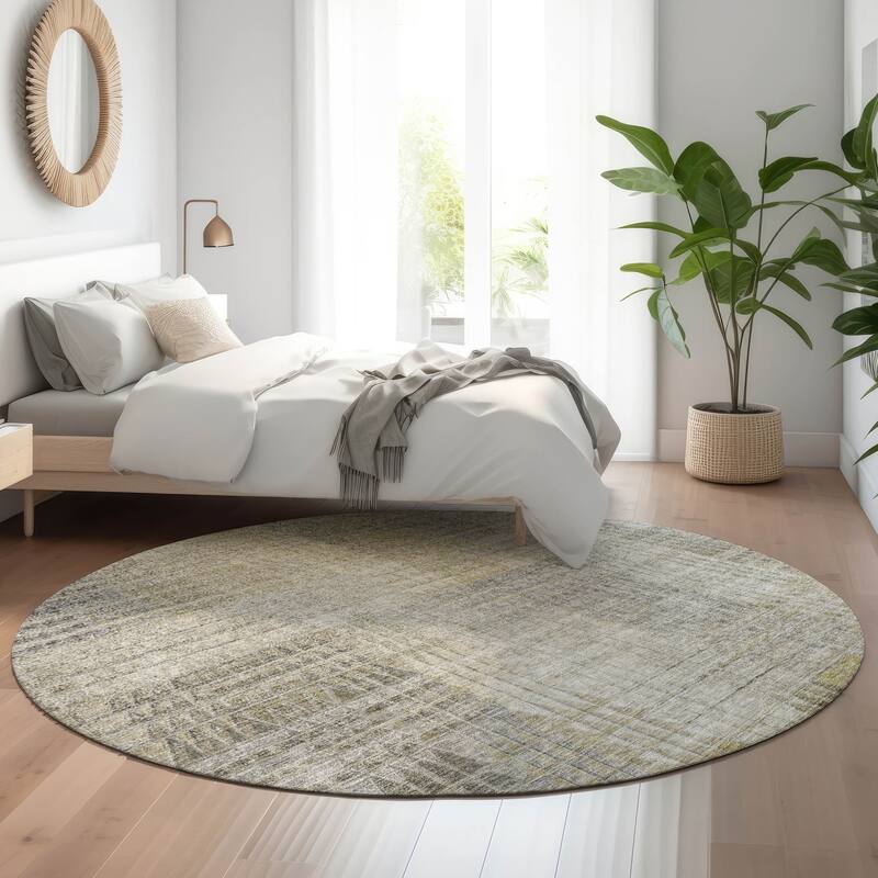 Premium Washable Super Modern Mosaic Soft Mayfield Rug - Taupe - 8' x 8' - Round