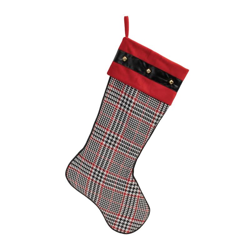 Set of 3 Plaid Holiday Stockings Red Black Cotton Christmas Decor for Mantle and Banister - 23”L x 0.5”W x 14”H