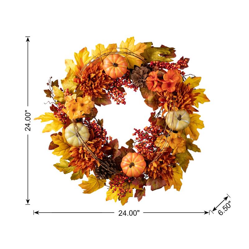 Glitzhome Fall Maple Leaf Sunflower Garland & Dahlia Pumpkin Wreath
