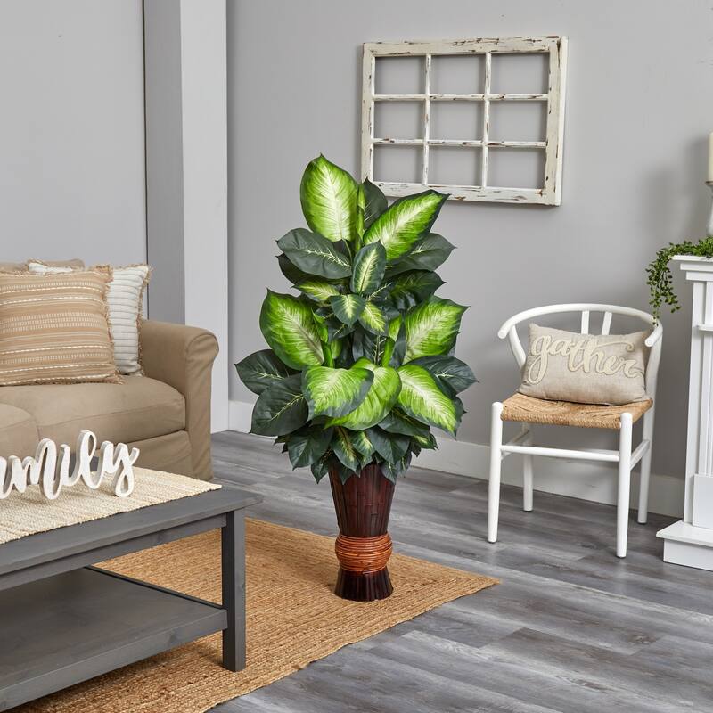 Golden Dieffenbachia Plant with Planter - 50" Tall Indoor Tropical Decor - 4.17ft.