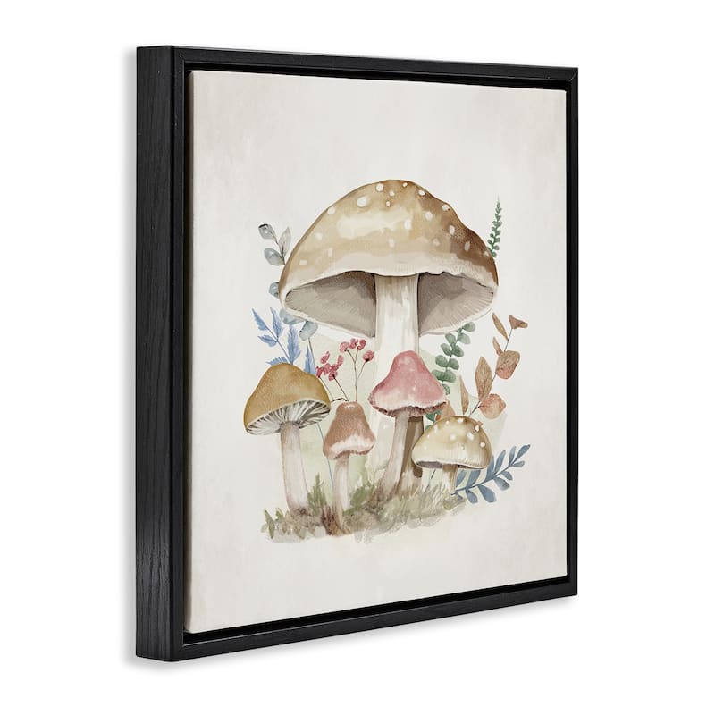 Stupell Neutral Cottage Mushrooms Framed Floater Canvas Wall Art Design By Mollie B.