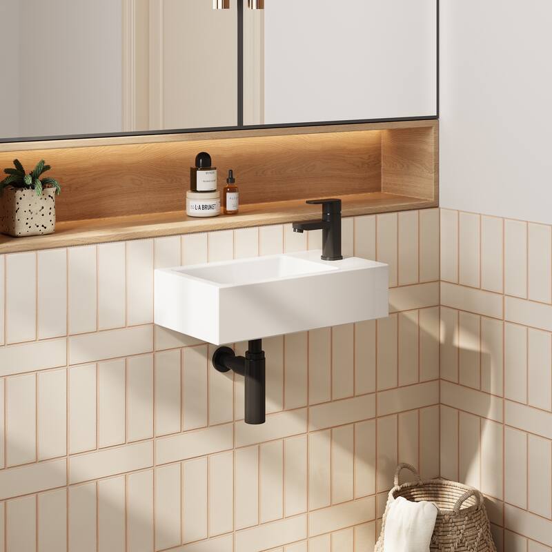 HOROW Right Hand White Ceramic Wall-Mounted Rectangle Vessel Sink Porcelain - N/A