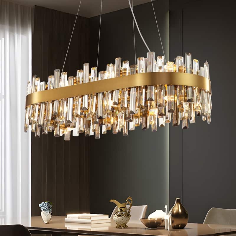 35.4'' Modern Crystal Chandelier 16-Light Rectangle Gold Brass Chandelier Luxury 2-Tier Crystal Pendant Light for Kitchen Island - Gold
