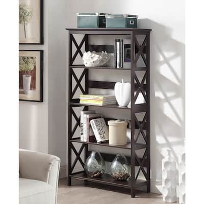 5-Tier Bookcase with X-Frame Side Panels and Spacious Shelves for Modern Home and Office Storage - 31.5