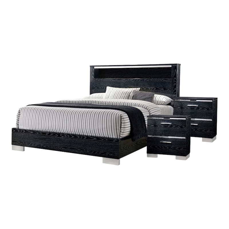 Champs Contemporary Eastern King Solid Wood 3-Piece Storage Panel Bed Set with USB Port by Furniture of America