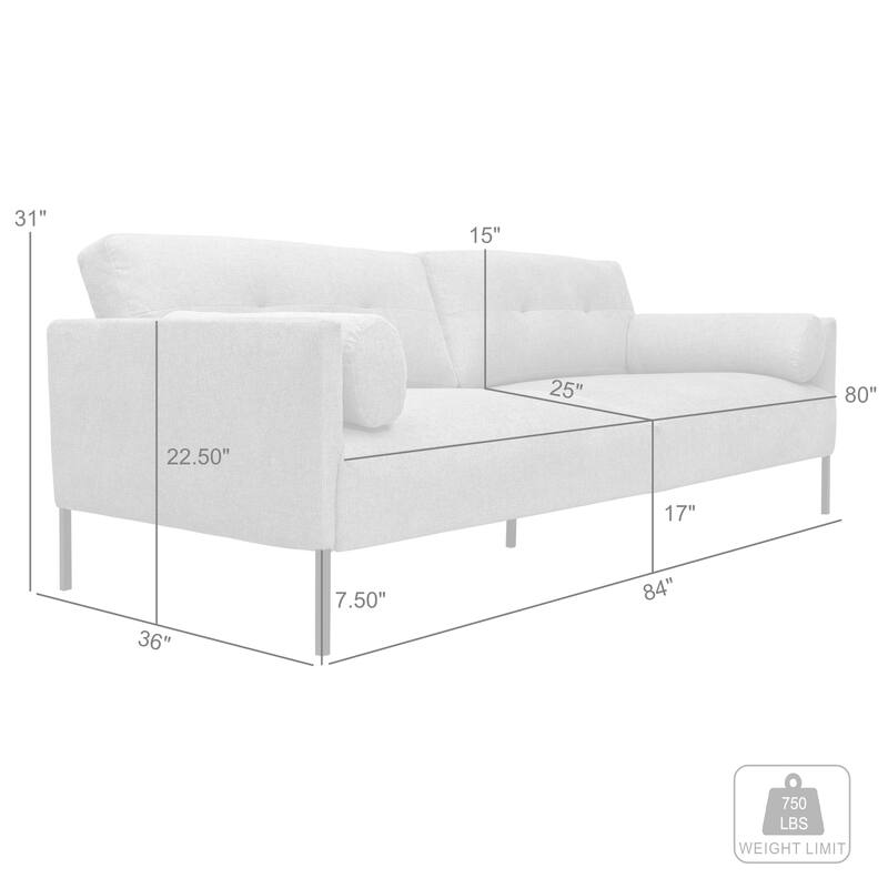 Michalina 84" Fabric or Velvet 3 Seater Sofa with Black Metal Legs