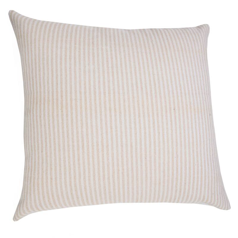 Handwoven Striped Embroidered Cotton Throw Pillow Cover - 20" - Beige and White