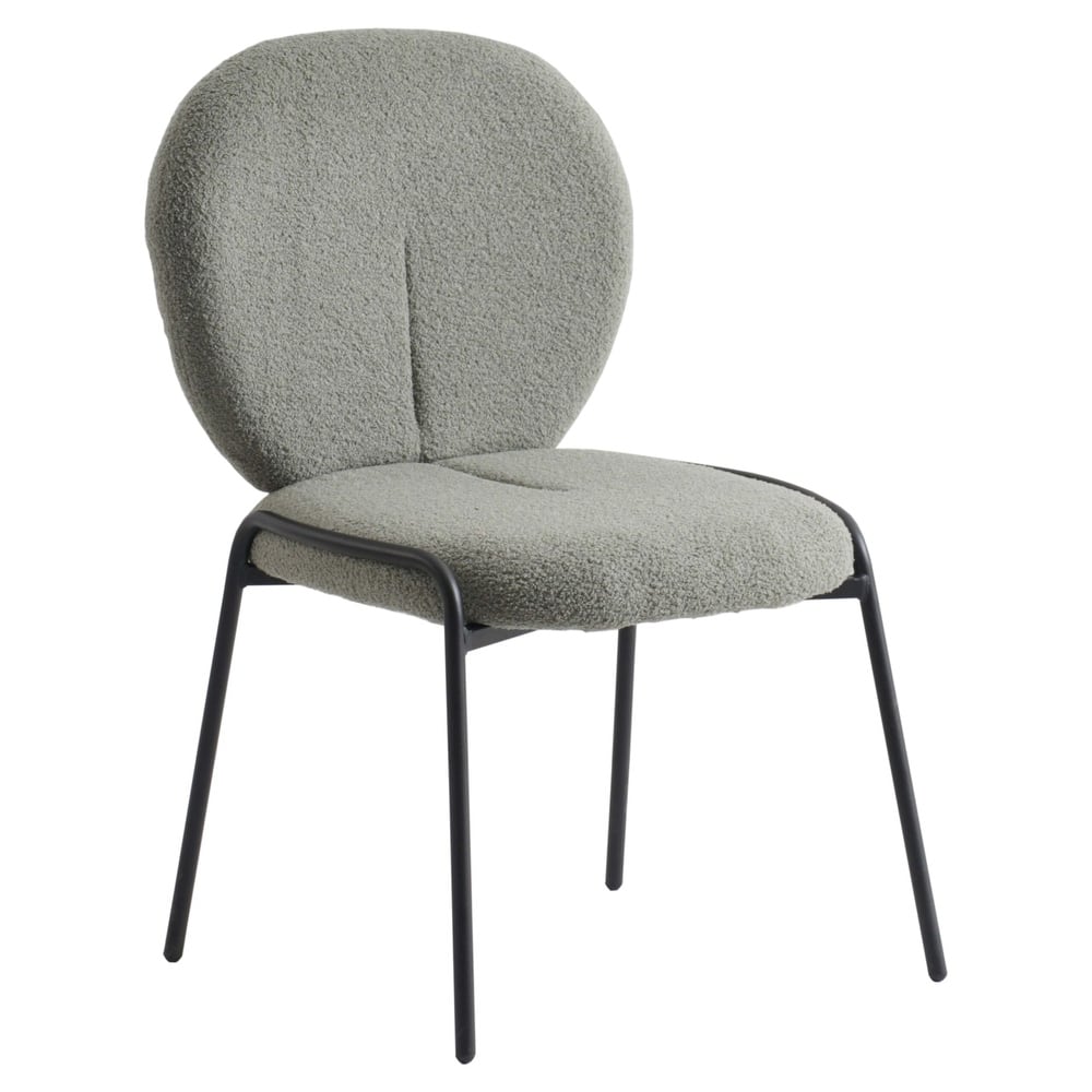 Celestial Boucle Dining Side Chair in Black Iron Frame