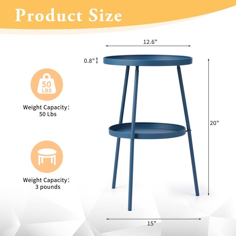 2 Tier Round Patio Small Side Table, Metal Coffee Table for Indoor Outdoor
