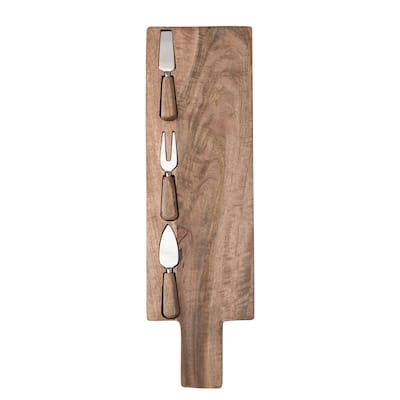 Solid Wood Charcuterie Board with Inlay Stainless Steel Utensils - 22.7"L x 6.8"W x 1.3"H