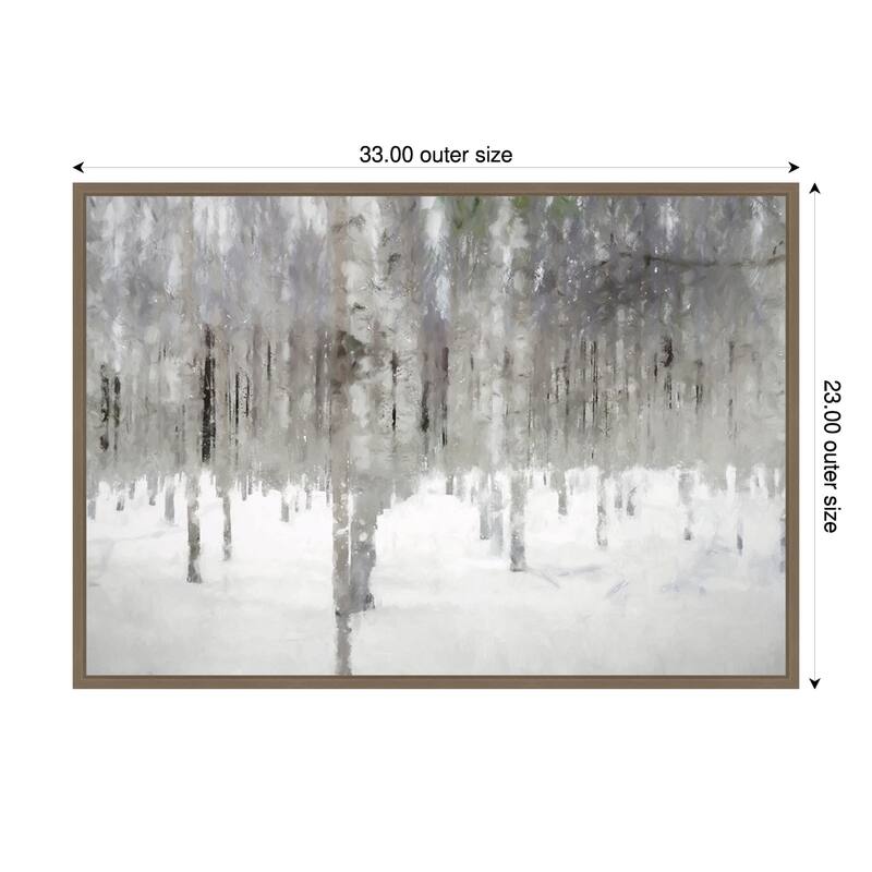 Birches In Fog by Kim Curinga Framed Canvas Wall Art Print - Sylvie Dark Gold - 33 x 23 in