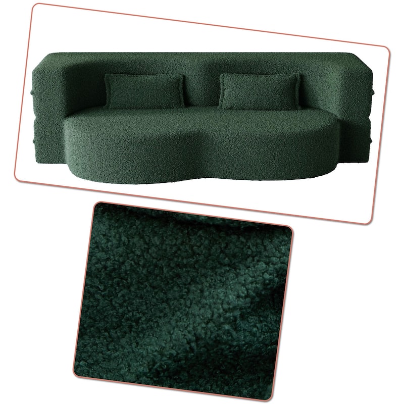 Modern Minimalist Compressed Upholstered Convertible Two-Seater Sofa Bed with 2 Pillows