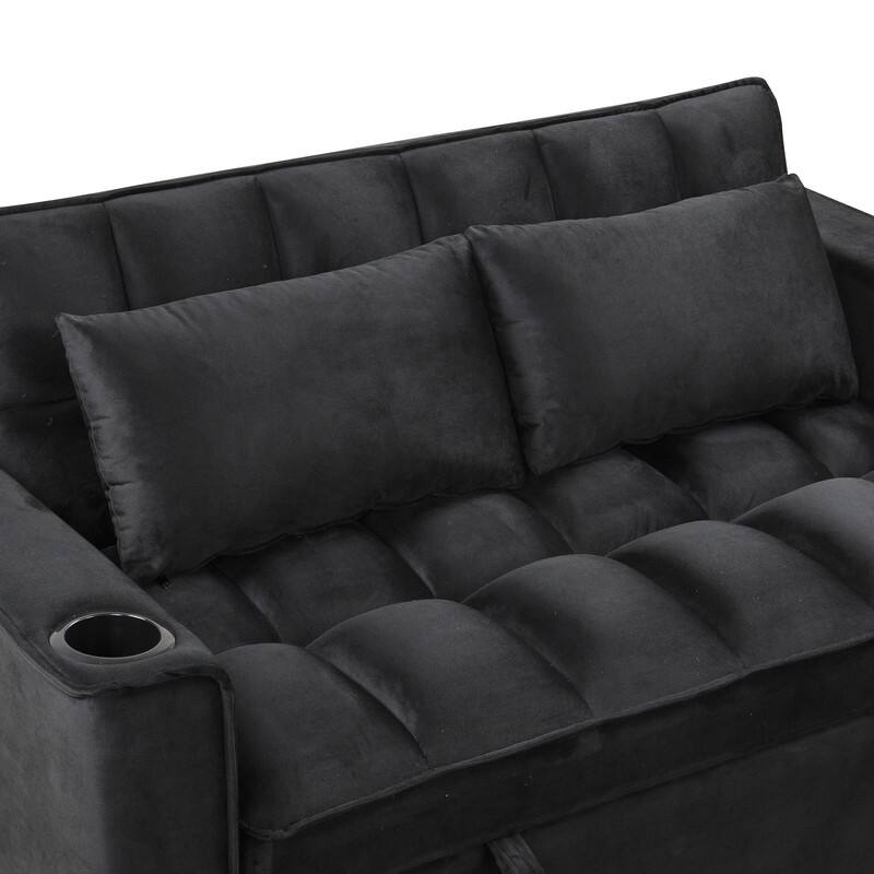 4-1 Multi-Functional Sofa Bed, 55.3" Sleeper Sofa Bed with Cup Holder & USB Port, Convertible Sleeper Couch Bed for Living Room