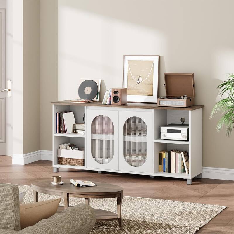 70 inch TV Stand with Frosted Glass Doors with Storage Shelves for Living Room - N/A