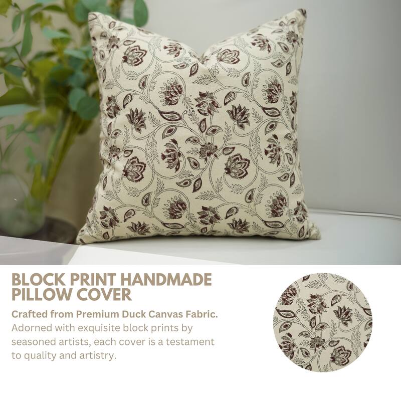 Fabdivine Bohemian Floral Green Pillow Cover Handmade Cotton for Fall Décor Block Print Chair Hotel Bedroom, Pink City
